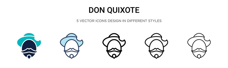 Don quixote icon in filled, thin line, outline and stroke style. Vector illustration of two colored and black don quixote vector icons designs can be used for mobile, ui,