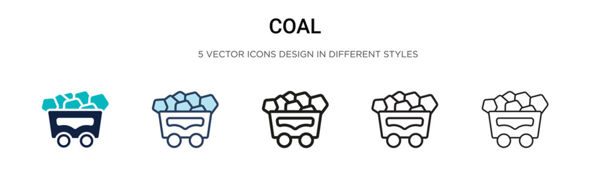 Coal icon in filled, thin line, outline and stroke style. Vector illustration of two colored and black coal vector icons designs can be used for mobile, ui,