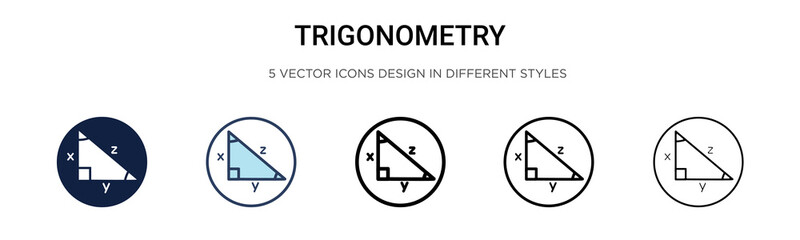 Trigonometry icon in filled, thin line, outline and stroke style. Vector illustration of two colored and black trigonometry vector icons designs can be used for mobile, ui, - obrazy, fototapety, plakaty