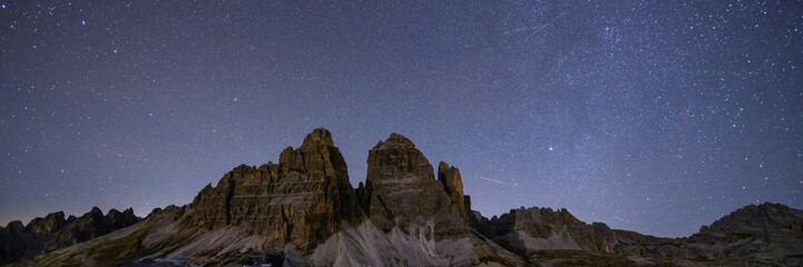 Dolomites valley on a starry night banner
