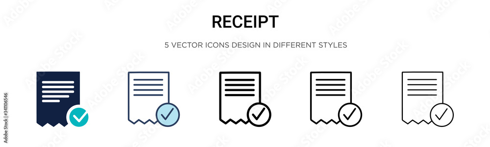 Wall mural Receipt icon in filled, thin line, outline and stroke style. Vector illustration of two colored and black receipt vector icons designs can be used for mobile, ui, - Wall murals