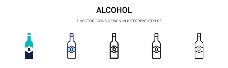 Alcohol icon in filled, thin line, outline and stroke style. Vector illustration of two colored and black alcohol vector icons designs can be used for mobile, ui,