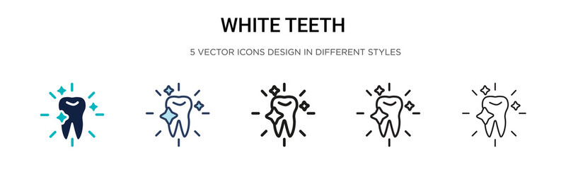 White teeth icon in filled, thin line, outline and stroke style. Vector illustration of two colored and black white teeth vector icons designs can be used for mobile, ui,