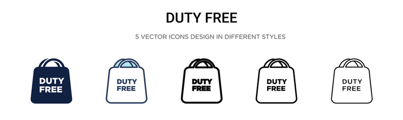 Duty free icon in filled, thin line, outline and stroke style. Vector illustration of two colored and black duty free vector icons designs can be used for mobile, ui,