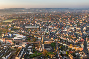 Fototapeta na wymiar Amazing aerial view drone Cork City center Ireland Irish landmark downtown building 