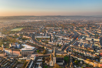 Fototapeta na wymiar Amazing aerial view drone Cork City center Ireland Irish landmark downtown building 