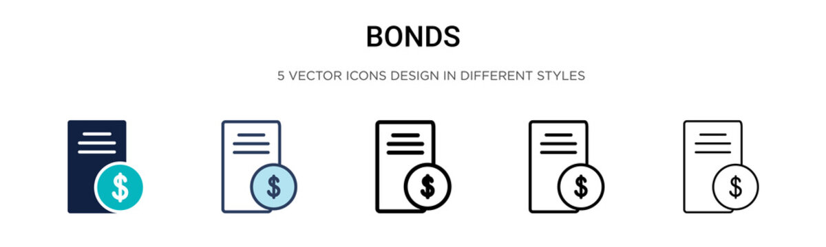 Bonds icon in filled, thin line, outline and stroke style. Vector illustration of two colored and black bonds vector icons designs can be used for mobile, ui,