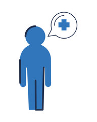 human figure with speech bubble message and medical cross