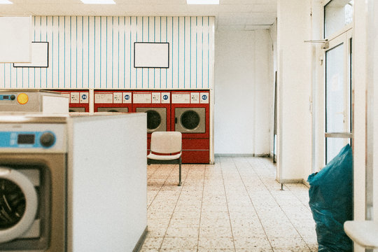 Washing Machines In A Retro Laundromat