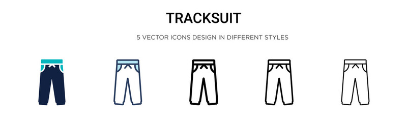 Tracksuit icon in filled, thin line, outline and stroke style. Vector illustration of two colored and black tracksuit vector icons designs can be used for mobile, ui,