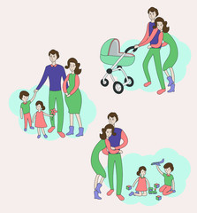 Happy family vector illustration Parents with kids