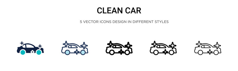 Fototapeta premium Clean car icon in filled, thin line, outline and stroke style. Vector illustration of two colored and black clean car vector icons designs can be used for mobile, ui,