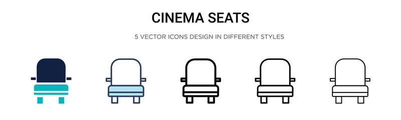 Cinema seats icon in filled, thin line, outline and stroke style. Vector illustration of two colored and black cinema seats vector icons designs can be used for mobile, ui,