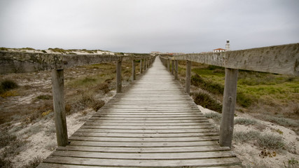 Fototapeta na wymiar Pier over the dunes at the coast - travel photography