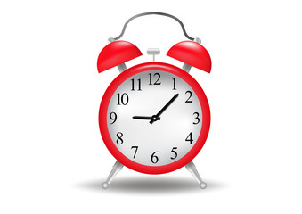 Realistic alarm clock red isolated on background.