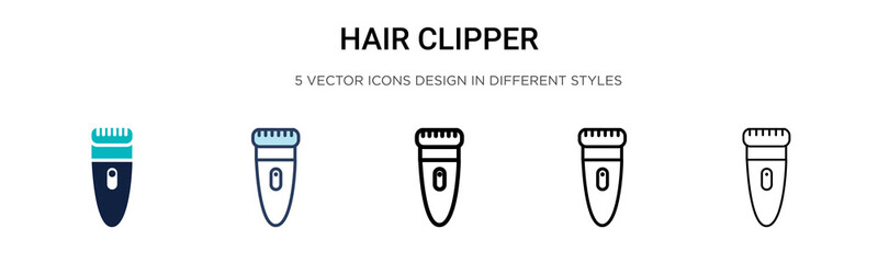 Hair clipper icon in filled, thin line, outline and stroke style. Vector illustration of two colored and black hair clipper vector icons designs can be used for mobile, ui, - obrazy, fototapety, plakaty