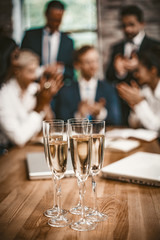 Biness Team Event, Celebrating With Champagne In Office