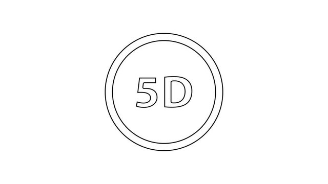 Black line 5d virtual reality icon isolated on white background. Large three-dimensional logo. 4K Video motion graphic animation
