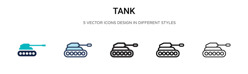 Obraz premium Tank icon in filled, thin line, outline and stroke style. Vector illustration of two colored and black tank vector icons designs can be used for mobile, ui,