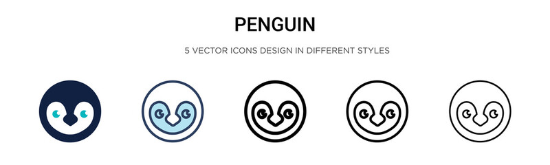 Penguin icon in filled, thin line, outline and stroke style. Vector illustration of two colored and black penguin vector icons designs can be used for mobile, ui,
