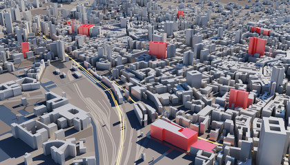 Aerial view of urban landscape. Contaminated Territories. 3D illustration