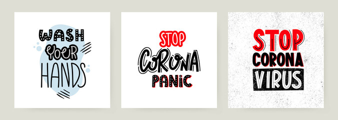 Fototapeta premium Stop coronavirus panic text lettering on white.