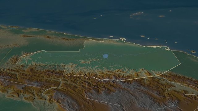 East Sepik, province with its capital, zoomed and extruded on the relief map of Papua in the conformal Stereographic projection. Animation 3D