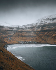 Town by a lake in Faroe islands