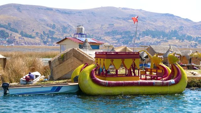 Peru Lake Titicaca the typical straw boat