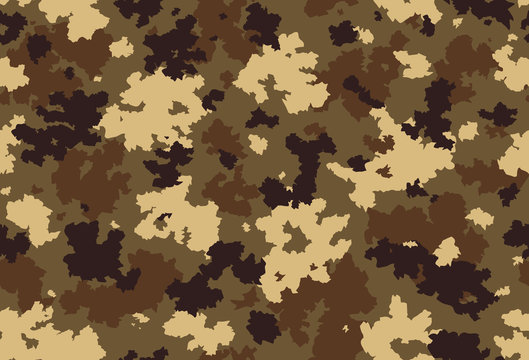 Seamless classic camouflage pattern. Camo fishing hunting vector background. Masking  yellow brown beige color military texture wallpaper. Army design for fabric print.