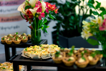 Many different meat canapes for the whole frame. Horizontal frame