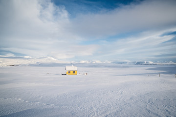 Yellow House In Snow On Iceland © AristilisPhotography