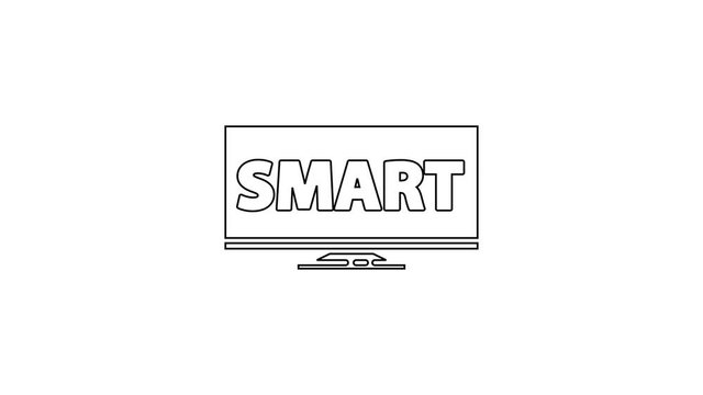 Black line Screen tv with Smart video technology icon isolated on white background. 4K Video motion graphic animation