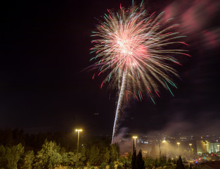 Israeli Independence Day 2019, fireworks from the state ceremony at Mount Herzl, Jerusalem.