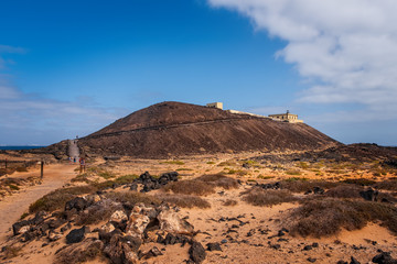 Lighthouse in Island of Lobos Fuerteventura, Canary Islands, Spain. October 2019