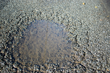 舗装道路・窪み・水溜り・アップ