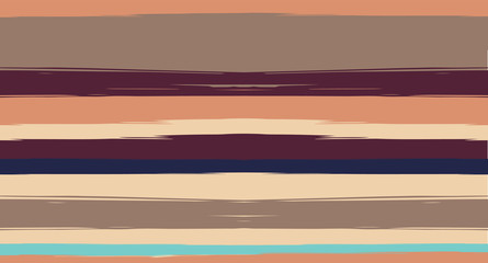 Orange, Brown Lines Seamless Summer Pattern, Vector Watercolor Sailor Stripes. Retro Vintage Grunge Fabric Fashion Design Horizontal Brushstrokes. Simple Painted Ink Trace, Geometric Cool Autumn Print