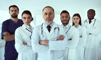 Group of medical workers standing in clinic