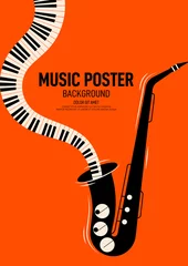 Poster Music poster design template background decorative with saxophone and piano keyboard © thenatchdl