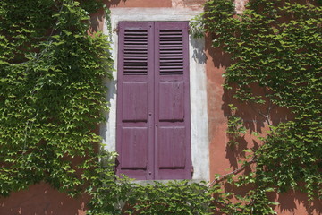 Fototapeta na wymiar old house with green shutters