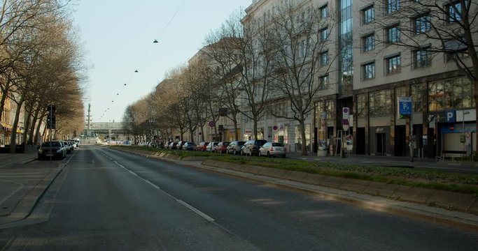 Shutdown in Vienna, Austria - tracking shot of empty avenue