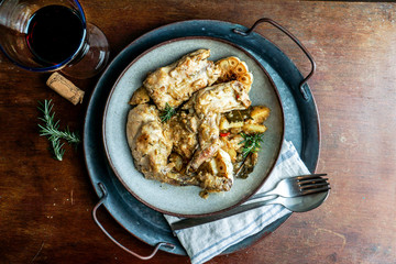 conejo en salmorejo al estilo canario, roasted rabbit in Canarian marinade, Spanish and Canary Islands food