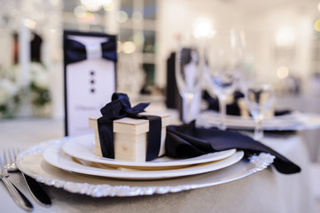 Wedding party reception table decoration.