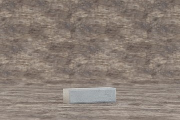 Concrete 3d dash symbol. Hard stone sign on wooden background. Concrete alphabet with imperfections. 3d rendered font character.