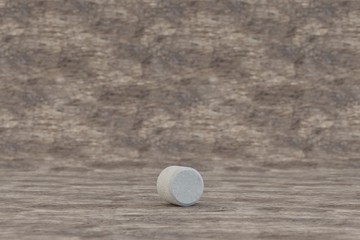 Concrete 3d point symbol. Hard stone sign on wooden background. Concrete alphabet with imperfections. 3d rendered font character.