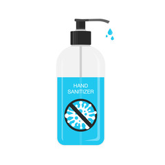 Hand sanitizer pump bottle. Alcohol gel. Kill coronavirus and stop most bacteria viruses. Sanitizer bottle, hygiene product. Covid-19 spread prevention. Stop No Infection.