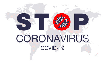 Coronavirus. Stop. Covid-19. Map. No Infection. Dangerous Coronavirus Cell. Bacteria. Caution. Outbreak. Pandemic medical concept. Isolated Vector Icon, Logo, Illustration