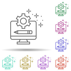 Monitor gear pencil multi color icon. Simple thin line, outline vector of copywriting icons for ui and ux, website or mobile application
