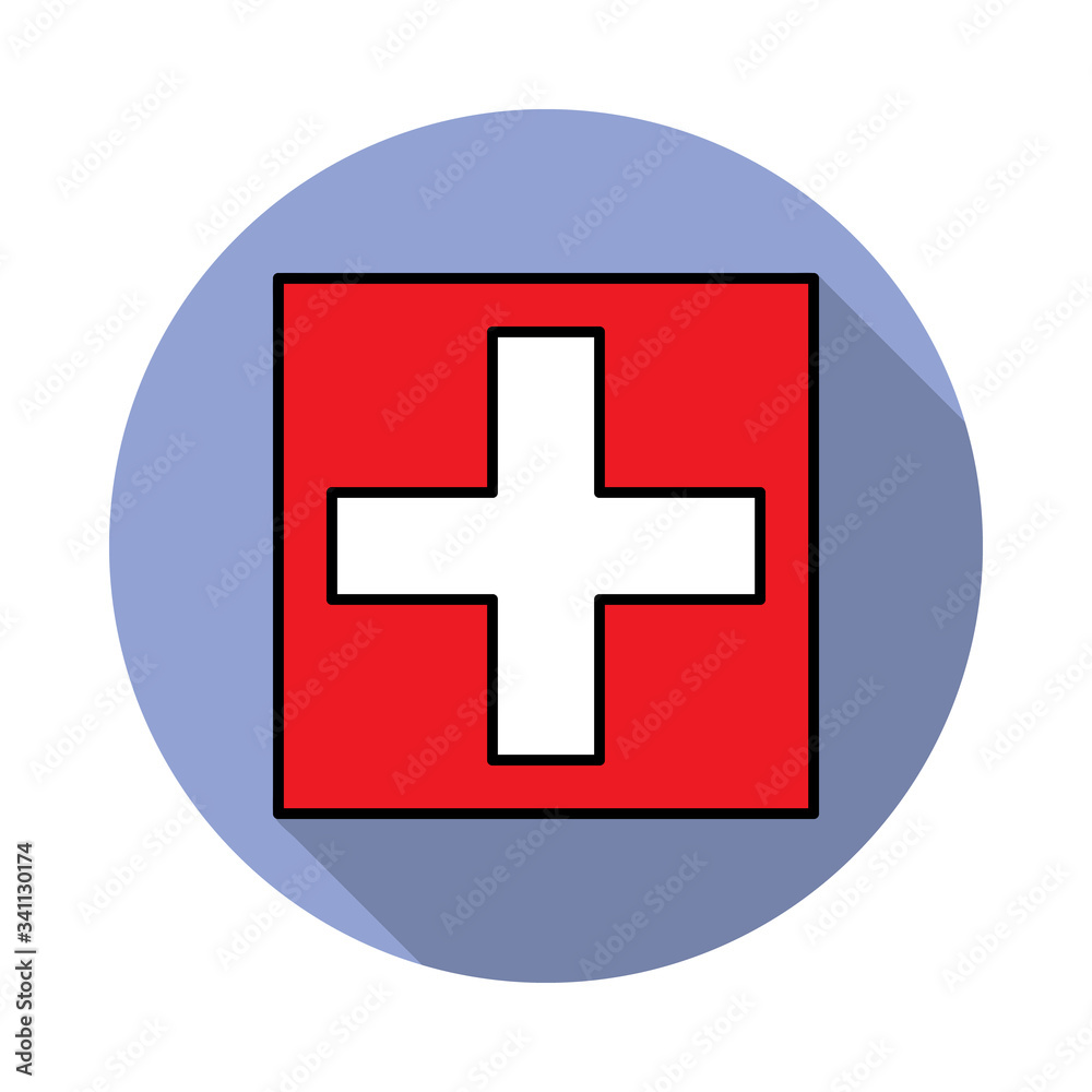 Aufkleber national flag of switzerland in simple colors with name icon long shadow icon. simple color vector o