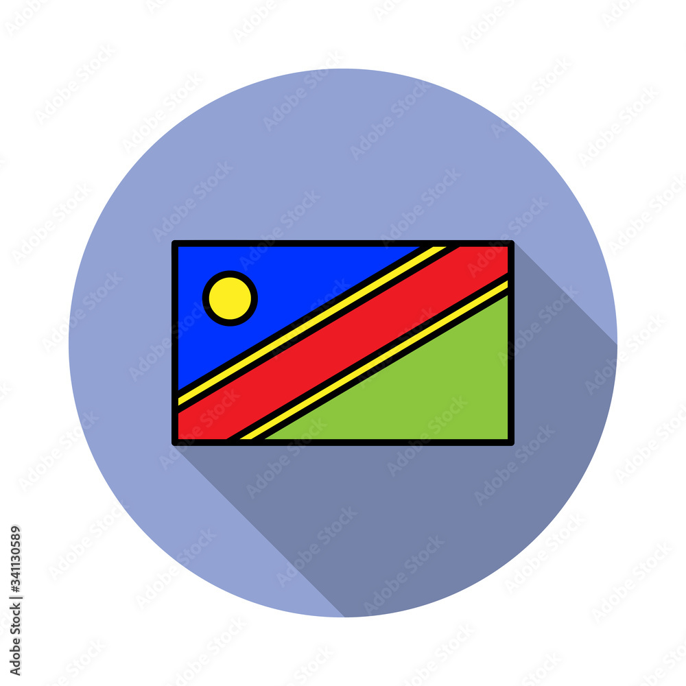 Aufkleber national flag of namibia in simple colors with name icon long shadow icon. simple color vector of fl